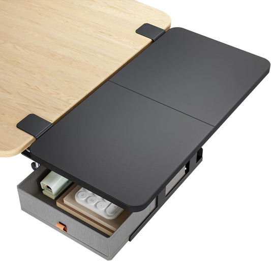 Desk Extender Tray, 24" x 12", with Storage Drawer, Medium, Black