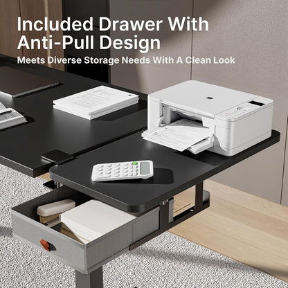 Desk Extender Tray, 24" x 12", with Storage Drawer, Medium, Black