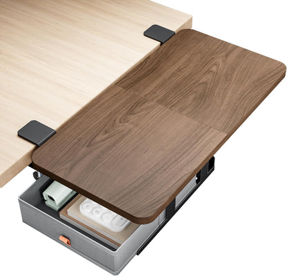 Desk Extender Tray, 24" x 12", with Storage Drawer, Medium, Black