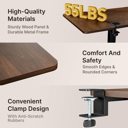 Desk Extender Tray, 24" x 12", with Storage Drawer, Medium, Black