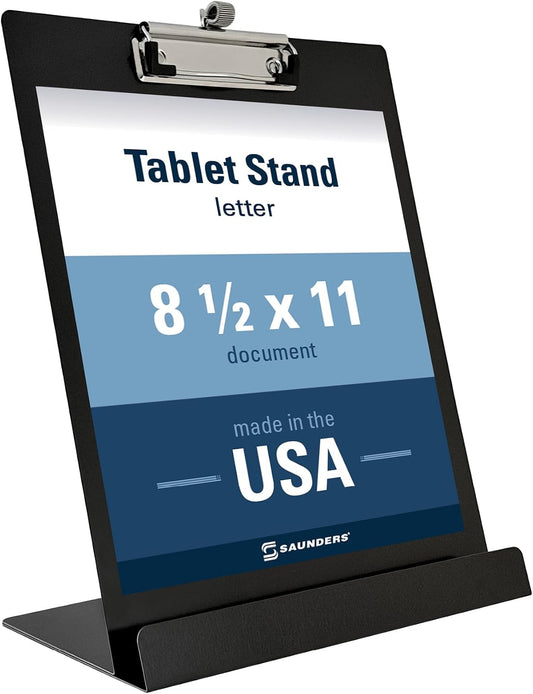 Free Standing Clipboard and Tablet Stand, Black Letter Size Paper Organizer with Steel Clip for Office, School & Work - Clip Board Paper Stand Holds Documents, Tablets & Phones - Made in USA