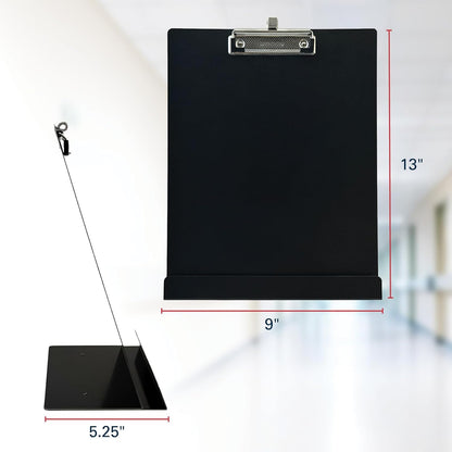 Free Standing Clipboard and Tablet Stand, Black Letter Size Paper Organizer with Steel Clip for Office, School & Work - Clip Board Paper Stand Holds Documents, Tablets & Phones - Made in USA
