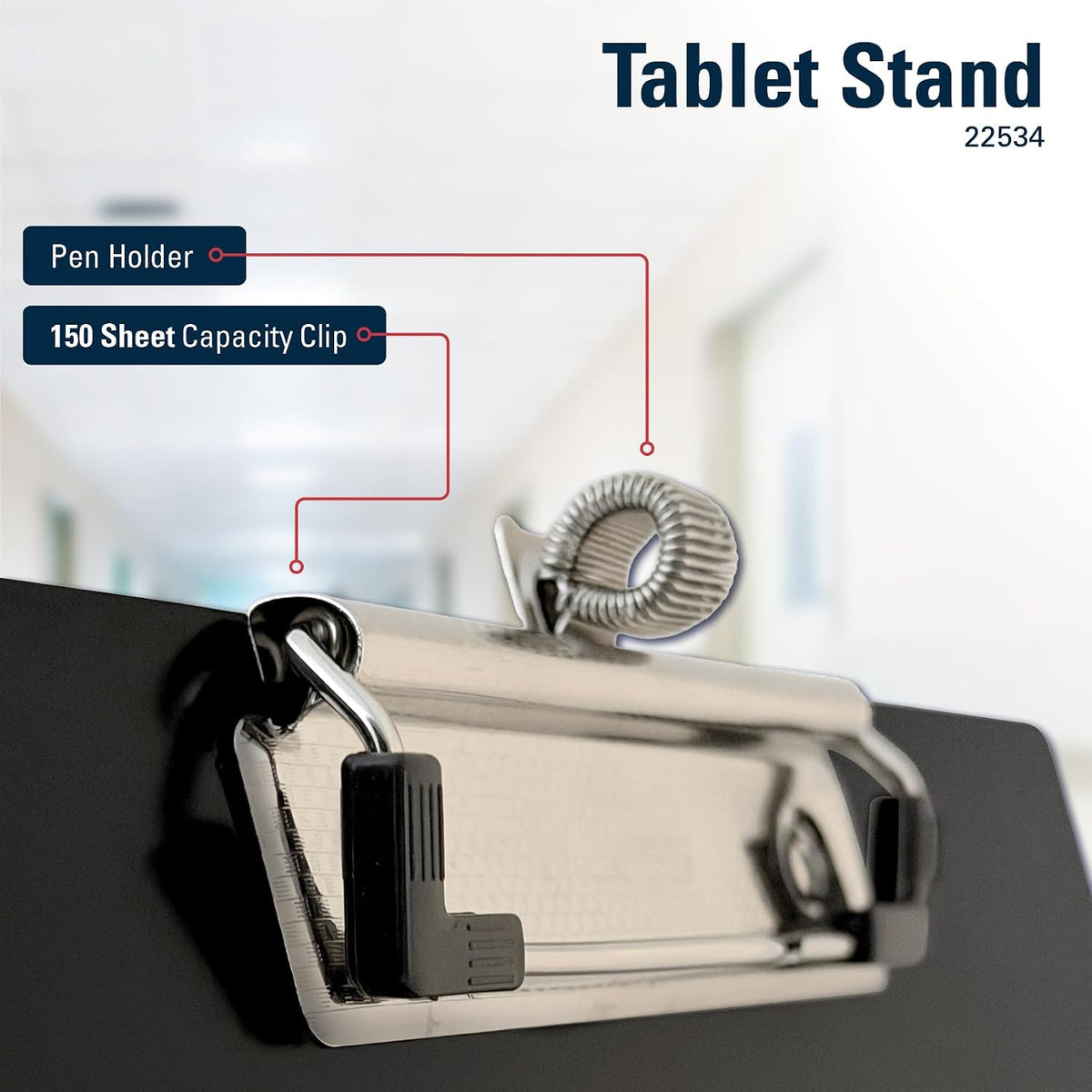 Free Standing Clipboard and Tablet Stand, Black Letter Size Paper Organizer with Steel Clip for Office, School & Work - Clip Board Paper Stand Holds Documents, Tablets & Phones - Made in USA