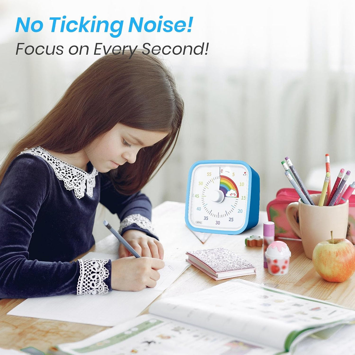 Rainbow Visual Timer for Kids, 60-min Countdown Timer, Blue