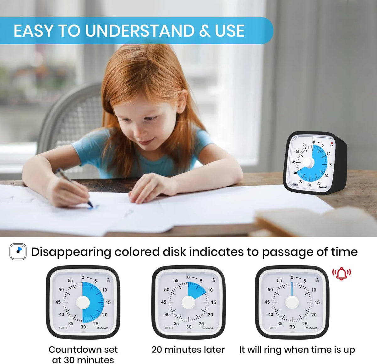 Rainbow Visual Timer for Kids, 60-min Countdown Timer, Blue