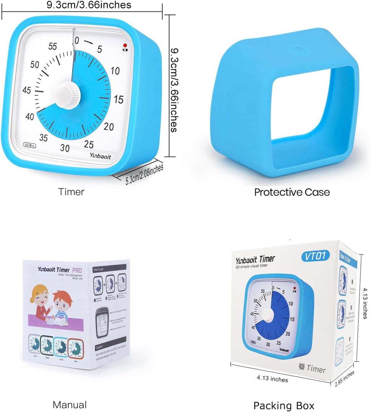 Rainbow Visual Timer for Kids, 60-min Countdown Timer, Blue