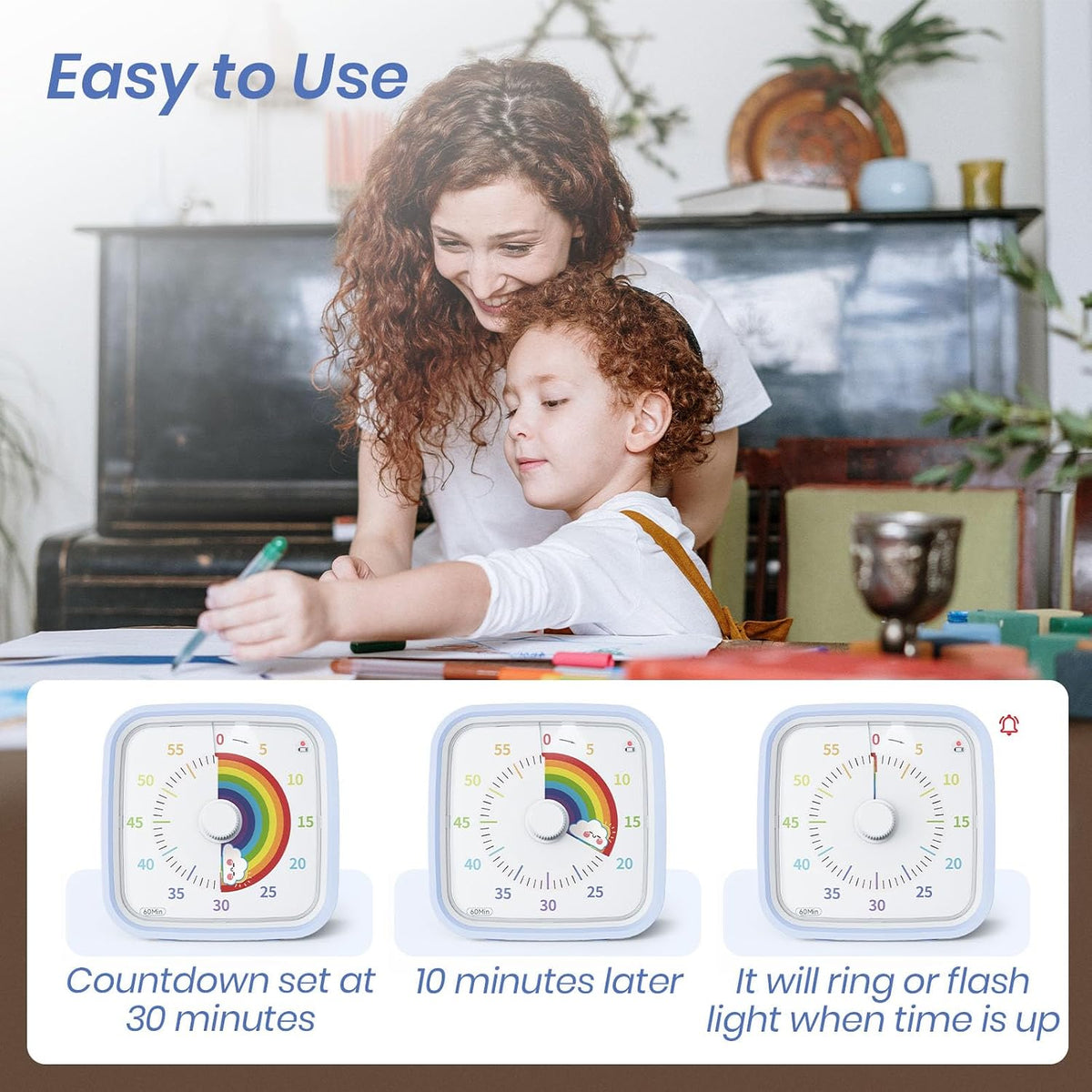 Rainbow Visual Timer for Kids, 60-min Countdown Timer, Blue