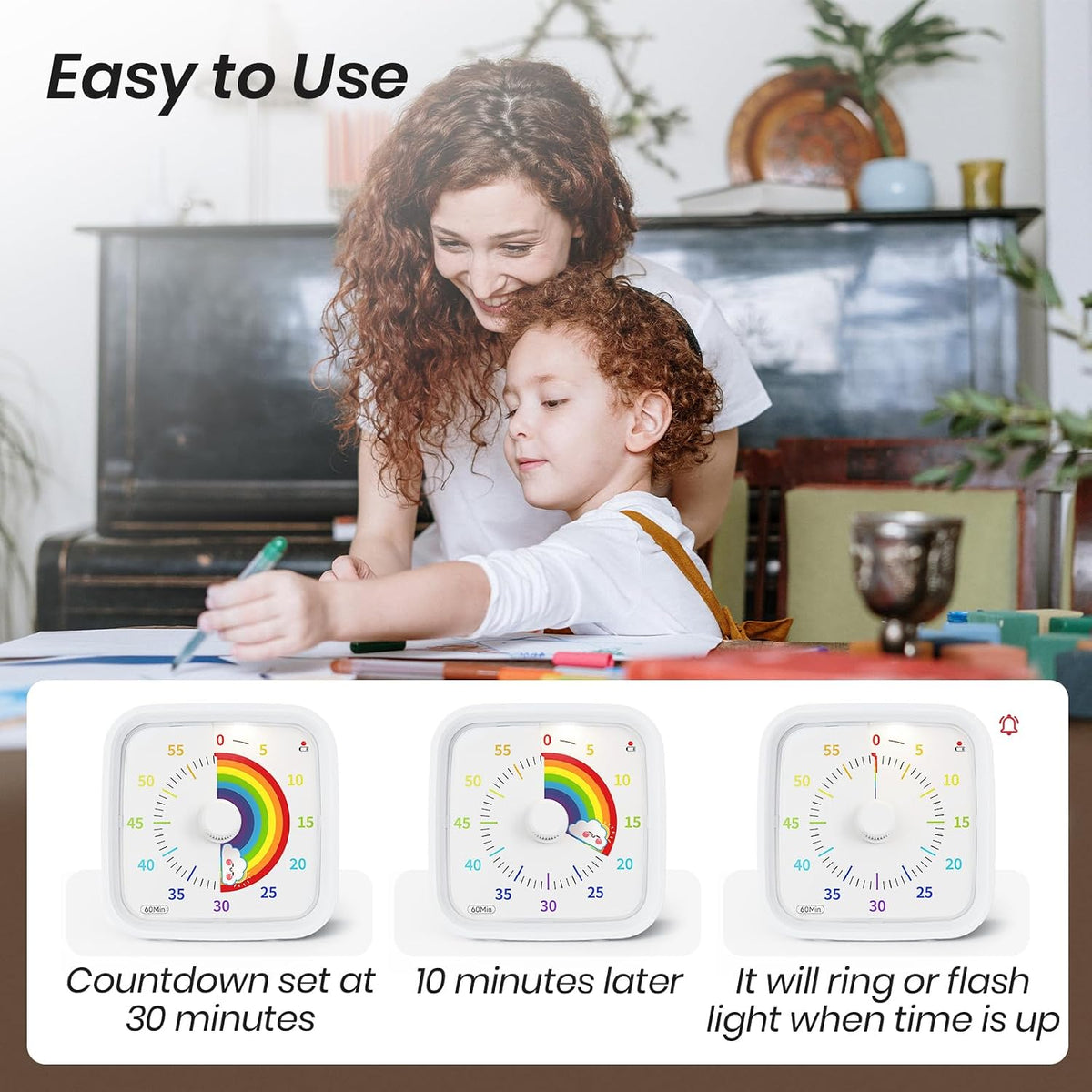 Rainbow Visual Timer for Kids, 60-min Countdown Timer, Blue