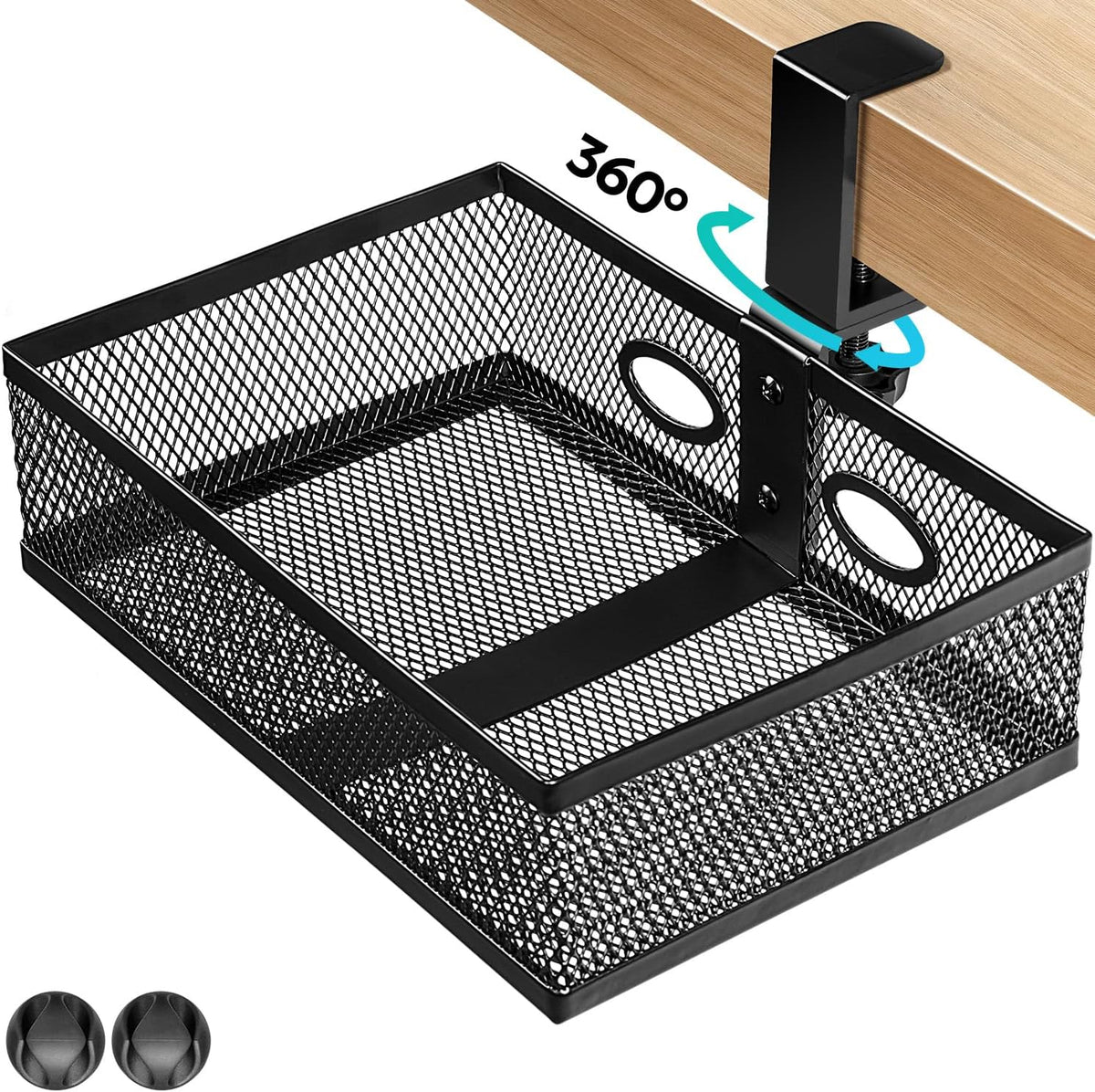 Under Desk Organizer, Clamp On 360 Swivel Mesh Drawer, No Drill, Black