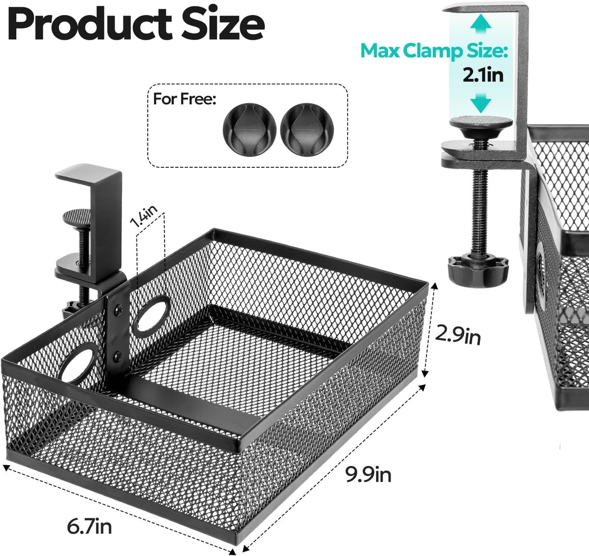 Under Desk Organizer, Clamp On 360 Swivel Mesh Drawer, No Drill, Black