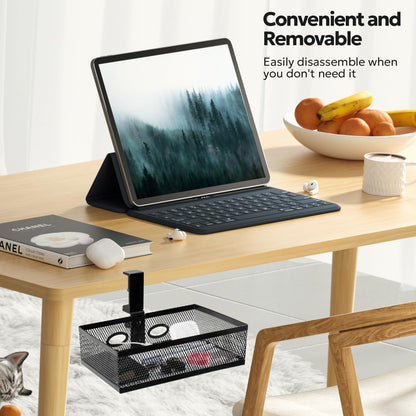 Under Desk Organizer, Clamp On 360 Swivel Mesh Drawer, No Drill, Black