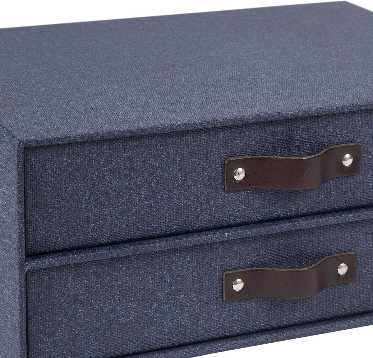 Birger 2-Drawer Canvas Fiberboard Easy Pull Handle Document Letter Box | Desktop Drawers for Loose Papers and Documents | Desktop Storage Drawers with Leather Handles | 13.1” x 10” x 5.7” | Grey