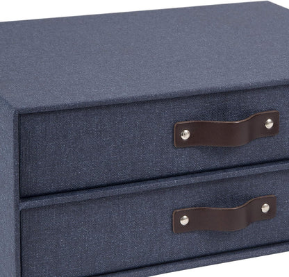 Birger 2-Drawer Canvas Fiberboard Easy Pull Handle Document Letter Box | Desktop Drawers for Loose Papers and Documents | Desktop Storage Drawers with Leather Handles | 13.1” x 10” x 5.7” | Grey