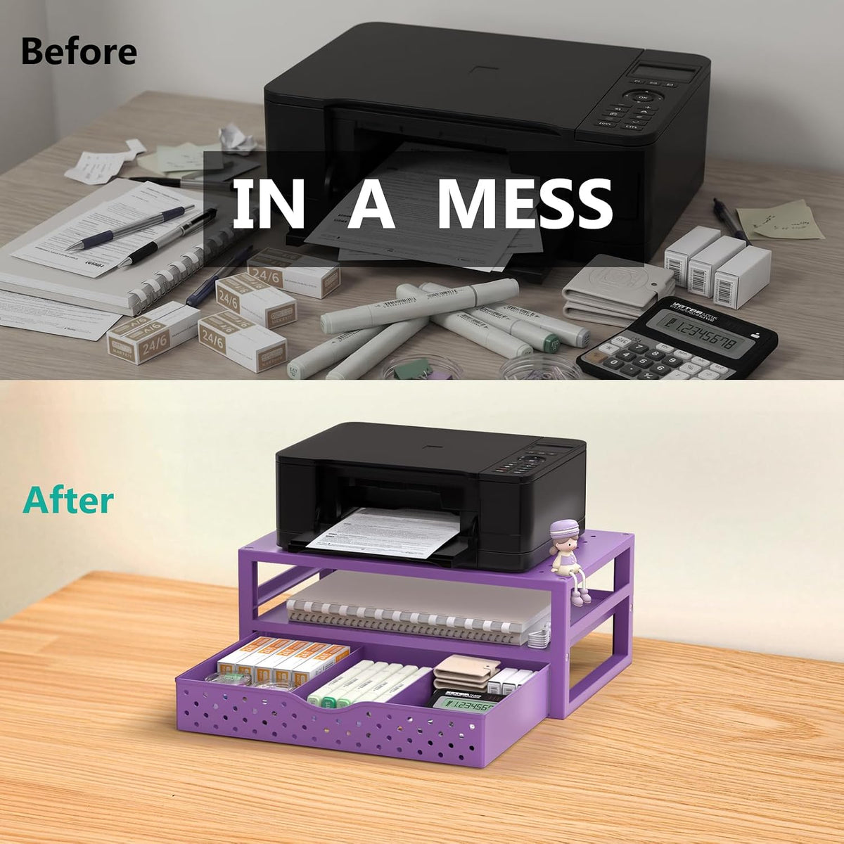 Desk File Organizer, 4 Tier Desktop Paper Letter Tray Organizer with Drawer and 2 Pen Holders, Office Desk Accessories & Workspace Organizers for Office, Home Supplies(DO005DH-B), 1 Pack, Black