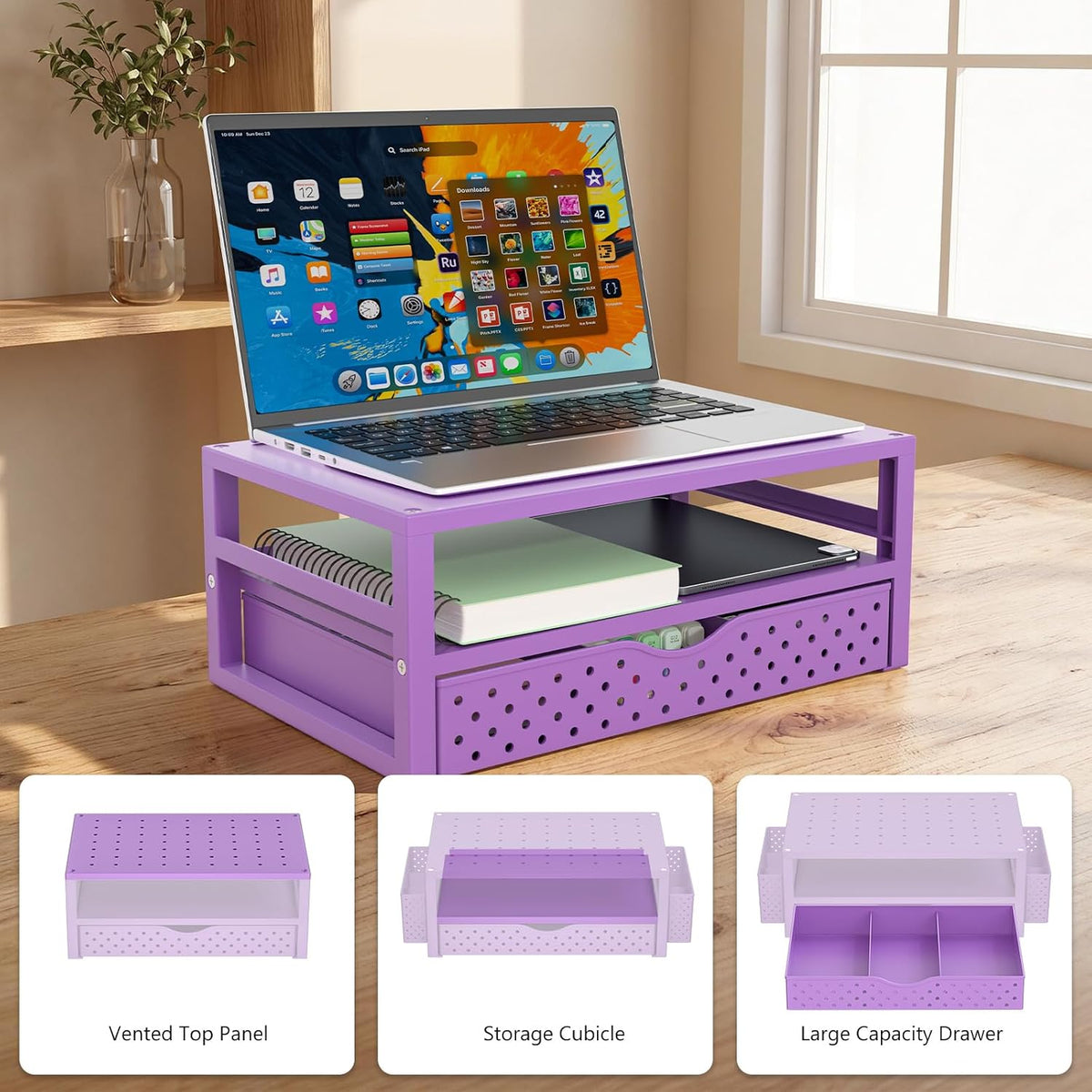 Desk File Organizer, 4 Tier Desktop Paper Letter Tray Organizer with Drawer and 2 Pen Holders, Office Desk Accessories & Workspace Organizers for Office, Home Supplies(DO005DH-B), 1 Pack, Black