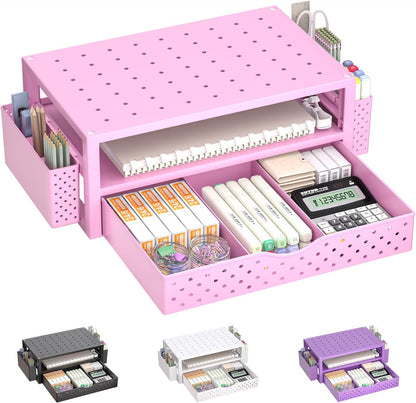 Desk File Organizer, 4 Tier Desktop Paper Letter Tray Organizer with Drawer and 2 Pen Holders, Office Desk Accessories & Workspace Organizers for Office, Home Supplies(DO005DH-B), 1 Pack, Black