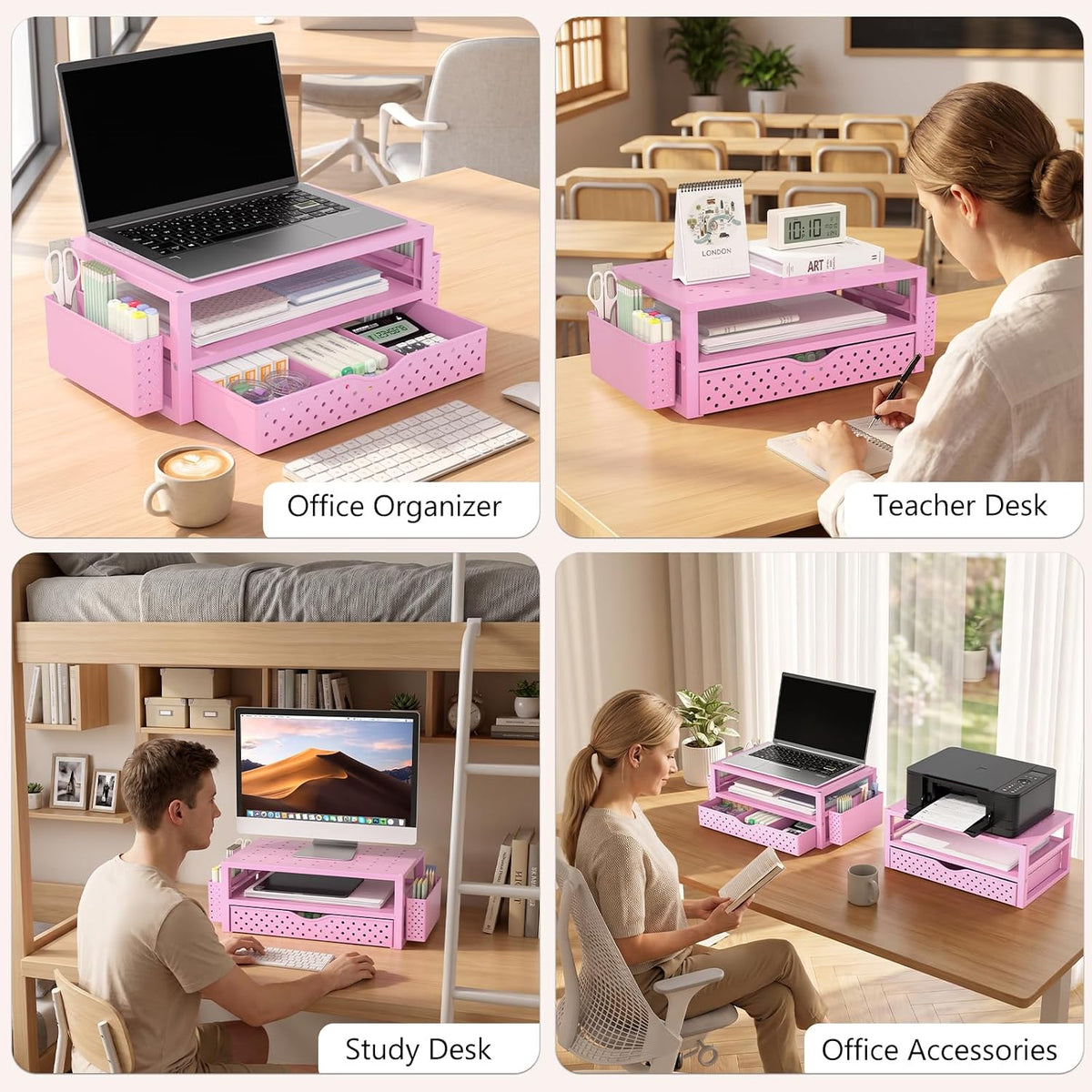 Desk File Organizer, 4 Tier Desktop Paper Letter Tray Organizer with Drawer and 2 Pen Holders, Office Desk Accessories & Workspace Organizers for Office, Home Supplies(DO005DH-B), 1 Pack, Black