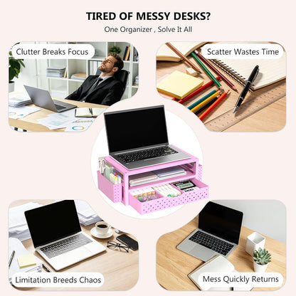 Desk File Organizer, 4 Tier Desktop Paper Letter Tray Organizer with Drawer and 2 Pen Holders, Office Desk Accessories & Workspace Organizers for Office, Home Supplies(DO005DH-B), 1 Pack, Black