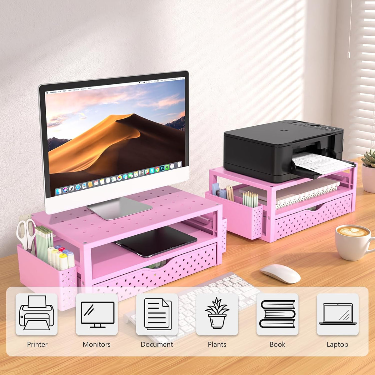 Desk File Organizer, 4 Tier Desktop Paper Letter Tray Organizer with Drawer and 2 Pen Holders, Office Desk Accessories & Workspace Organizers for Office, Home Supplies(DO005DH-B), 1 Pack, Black