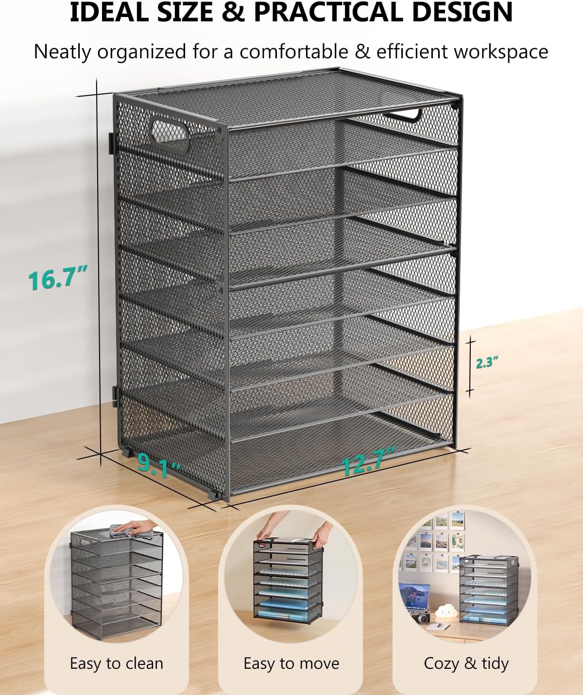 Desk File Organizer, 4 Tier Desktop Paper Letter Tray Organizer with Drawer and 2 Pen Holders, Office Desk Accessories & Workspace Organizers for Office, Home Supplies(DO005DH-B), 1 Pack, Black