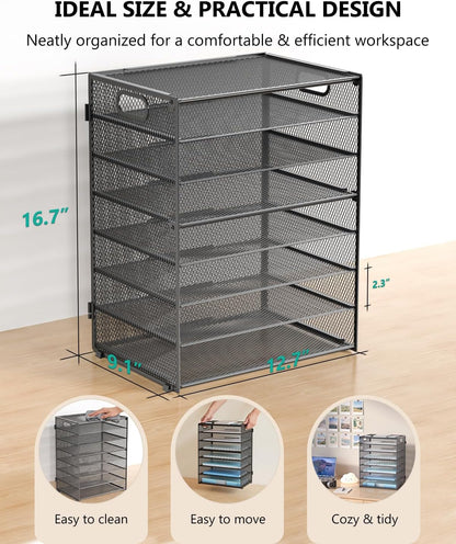 Desk File Organizer, 4 Tier Desktop Paper Letter Tray Organizer with Drawer and 2 Pen Holders, Office Desk Accessories & Workspace Organizers for Office, Home Supplies(DO005DH-B), 1 Pack, Black