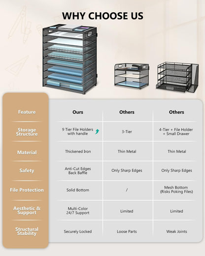 Desk File Organizer, 4 Tier Desktop Paper Letter Tray Organizer with Drawer and 2 Pen Holders, Office Desk Accessories & Workspace Organizers for Office, Home Supplies(DO005DH-B), 1 Pack, Black