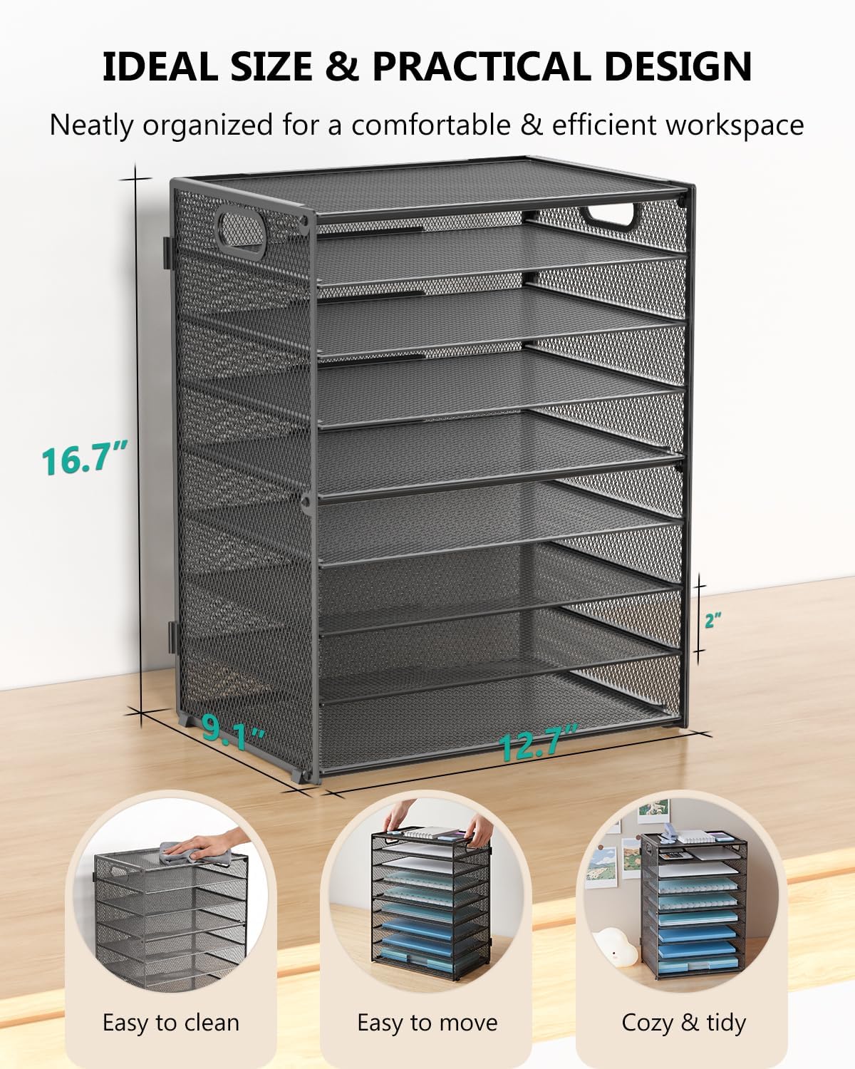 Desk File Organizer, 4 Tier Desktop Paper Letter Tray Organizer with Drawer and 2 Pen Holders, Office Desk Accessories & Workspace Organizers for Office, Home Supplies(DO005DH-B), 1 Pack, Black