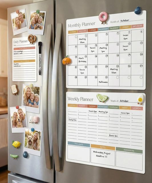 Beautiful Magnetic Dry Erase Calendar Set of 3 - Whiteboard with Marker