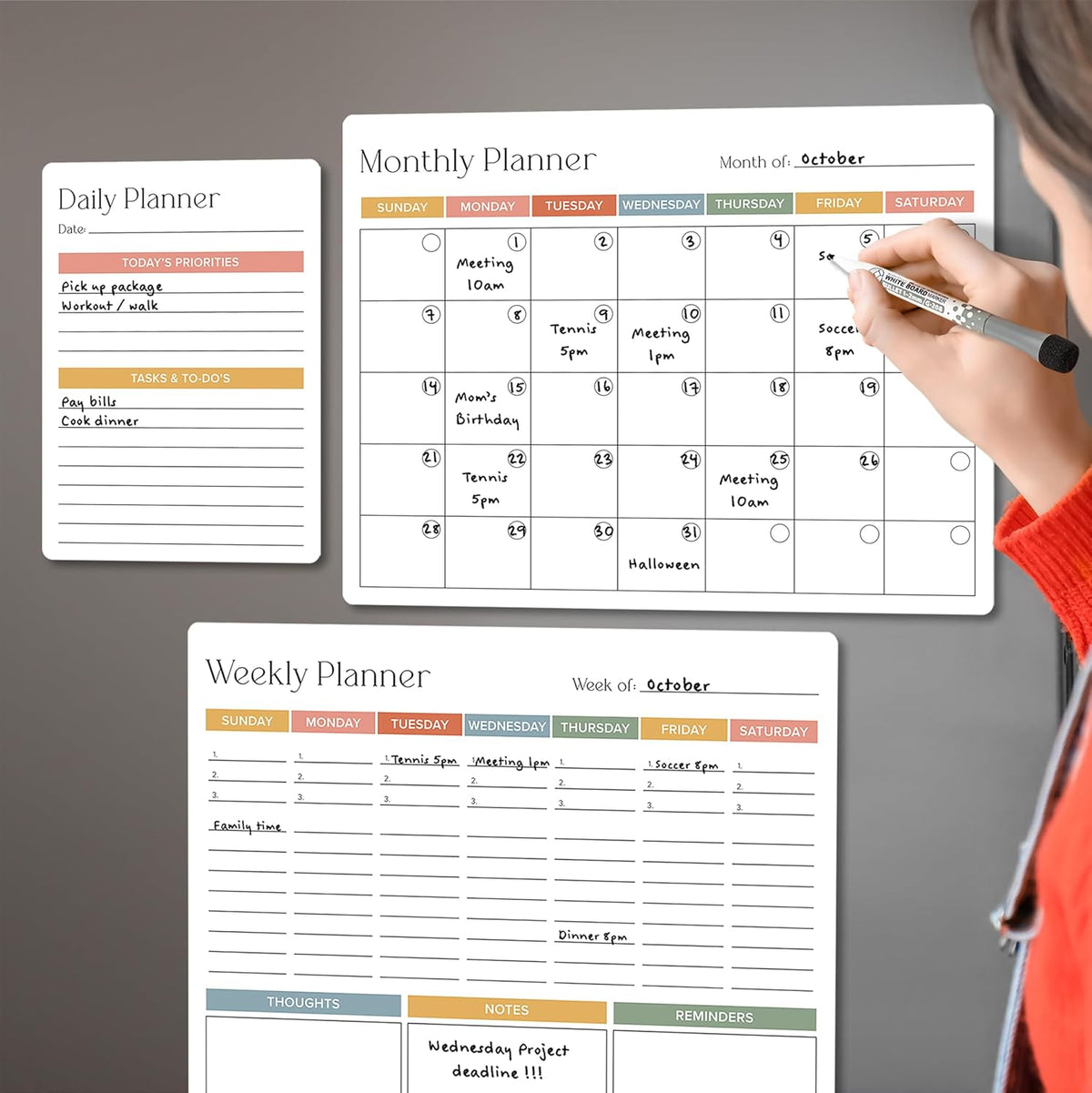 Beautiful Magnetic Dry Erase Calendar Set of 3 - Whiteboard with Marker
