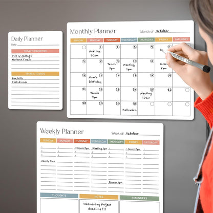 Beautiful Magnetic Dry Erase Calendar Set of 3 - Whiteboard with Marker