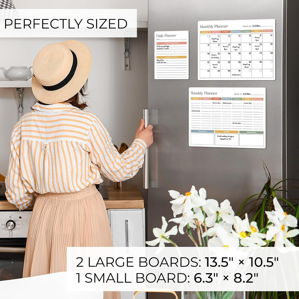 Beautiful Magnetic Dry Erase Calendar Set of 3 - Whiteboard with Marker