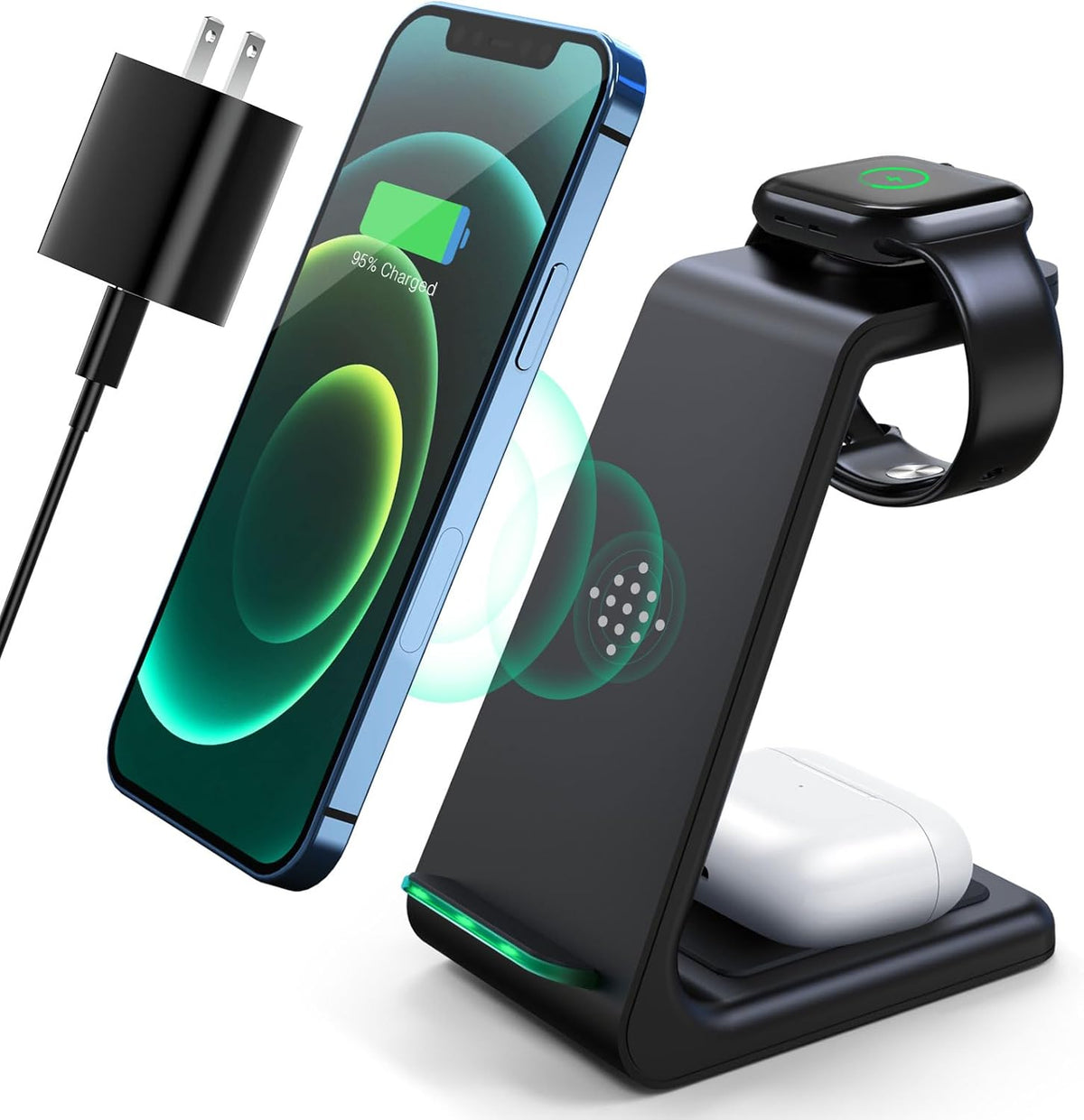 3 in 1 Wireless Charging Station, 2026 Upgraded Fast Desk Charger Station for iPhone 17 16 15 14 13 12 Pro Max Plus, Charger Stand for Apple Watch 11 10 9 8 7 6 5 4 3 2 Ultra SE, Airpods 4 3 2 Pro