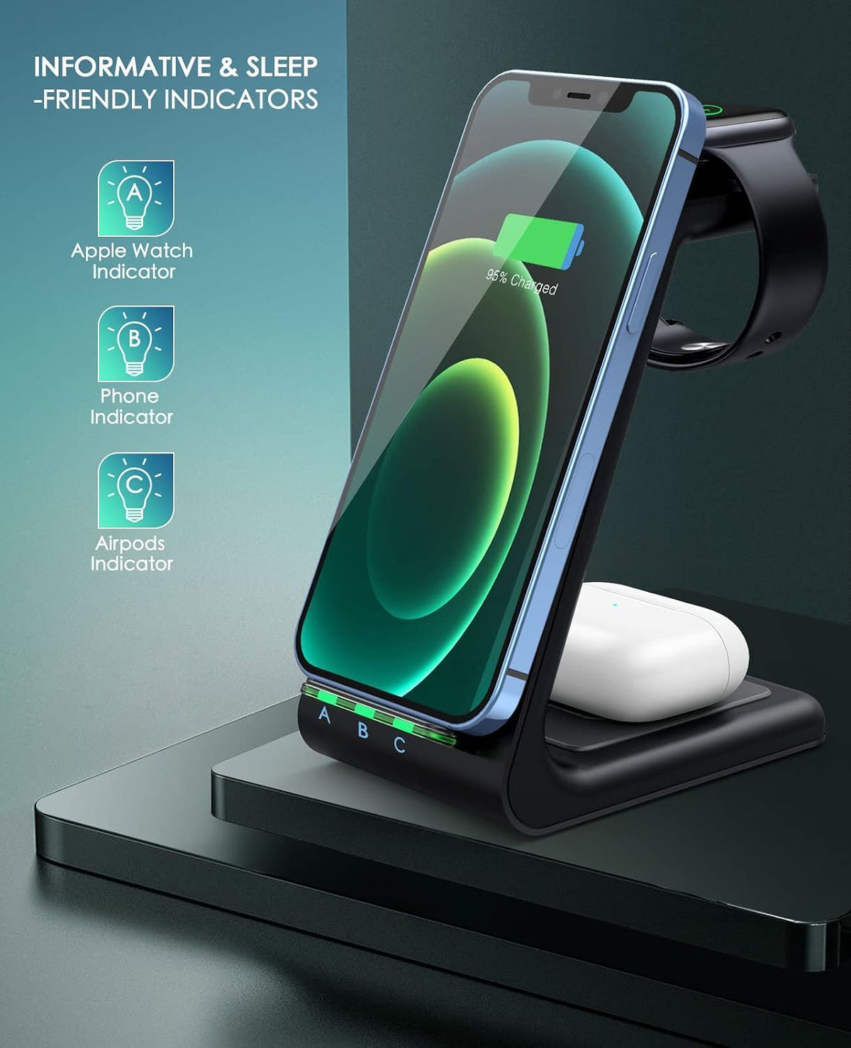 3 in 1 Wireless Charging Station, 2026 Upgraded Fast Desk Charger Station for iPhone 17 16 15 14 13 12 Pro Max Plus, Charger Stand for Apple Watch 11 10 9 8 7 6 5 4 3 2 Ultra SE, Airpods 4 3 2 Pro
