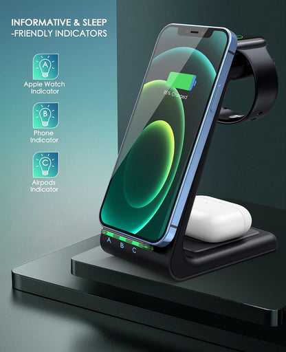 3 in 1 Wireless Charging Station, 2026 Upgraded Fast Desk Charger Station for iPhone 17 16 15 14 13 12 Pro Max Plus, Charger Stand for Apple Watch 11 10 9 8 7 6 5 4 3 2 Ultra SE, Airpods 4 3 2 Pro