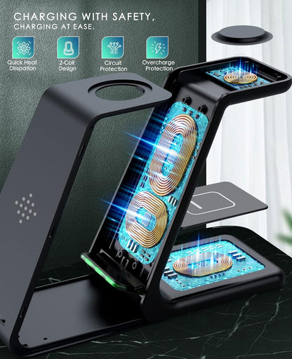 3 in 1 Wireless Charging Station, 2026 Upgraded Fast Desk Charger Station for iPhone 17 16 15 14 13 12 Pro Max Plus, Charger Stand for Apple Watch 11 10 9 8 7 6 5 4 3 2 Ultra SE, Airpods 4 3 2 Pro