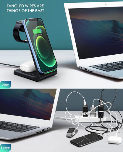 3 in 1 Wireless Charging Station, 2026 Upgraded Fast Desk Charger Station for iPhone 17 16 15 14 13 12 Pro Max Plus, Charger Stand for Apple Watch 11 10 9 8 7 6 5 4 3 2 Ultra SE, Airpods 4 3 2 Pro