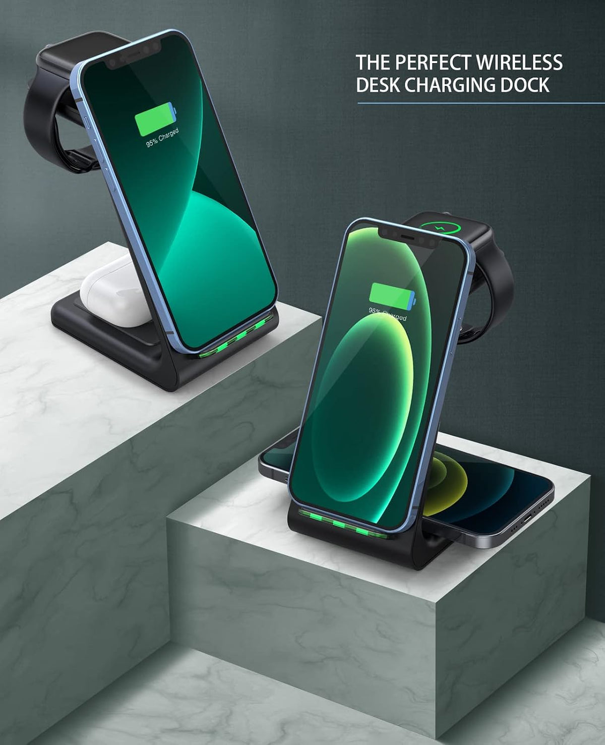3 in 1 Wireless Charging Station, 2026 Upgraded Fast Desk Charger Station for iPhone 17 16 15 14 13 12 Pro Max Plus, Charger Stand for Apple Watch 11 10 9 8 7 6 5 4 3 2 Ultra SE, Airpods 4 3 2 Pro