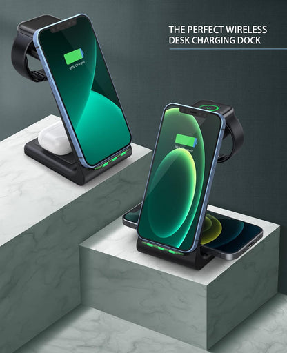 3 in 1 Wireless Charging Station, 2026 Upgraded Fast Desk Charger Station for iPhone 17 16 15 14 13 12 Pro Max Plus, Charger Stand for Apple Watch 11 10 9 8 7 6 5 4 3 2 Ultra SE, Airpods 4 3 2 Pro