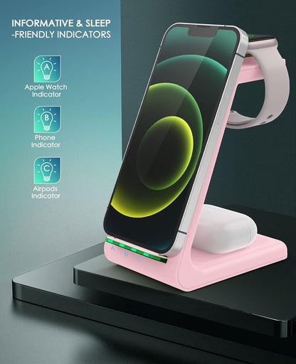 3 in 1 Wireless Charging Station, 2026 Upgraded Fast Desk Charger Station for iPhone 17 16 15 14 13 12 Pro Max Plus, Charger Stand for Apple Watch 11 10 9 8 7 6 5 4 3 2 Ultra SE, Airpods 4 3 2 Pro