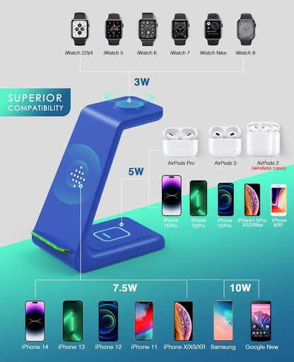 3 in 1 Wireless Charging Station, 2026 Upgraded Fast Desk Charger Station for iPhone 17 16 15 14 13 12 Pro Max Plus, Charger Stand for Apple Watch 11 10 9 8 7 6 5 4 3 2 Ultra SE, Airpods 4 3 2 Pro