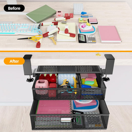 Under Desk Drawer Organizer No Drilling Under Desk Storage Drawer Organizer Metal Under Desk Drawer Suitable for Home and Office(13 Inch)
