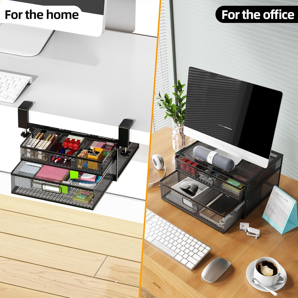 Under Desk Drawer Organizer No Drilling Under Desk Storage Drawer Organizer Metal Under Desk Drawer Suitable for Home and Office(13 Inch)