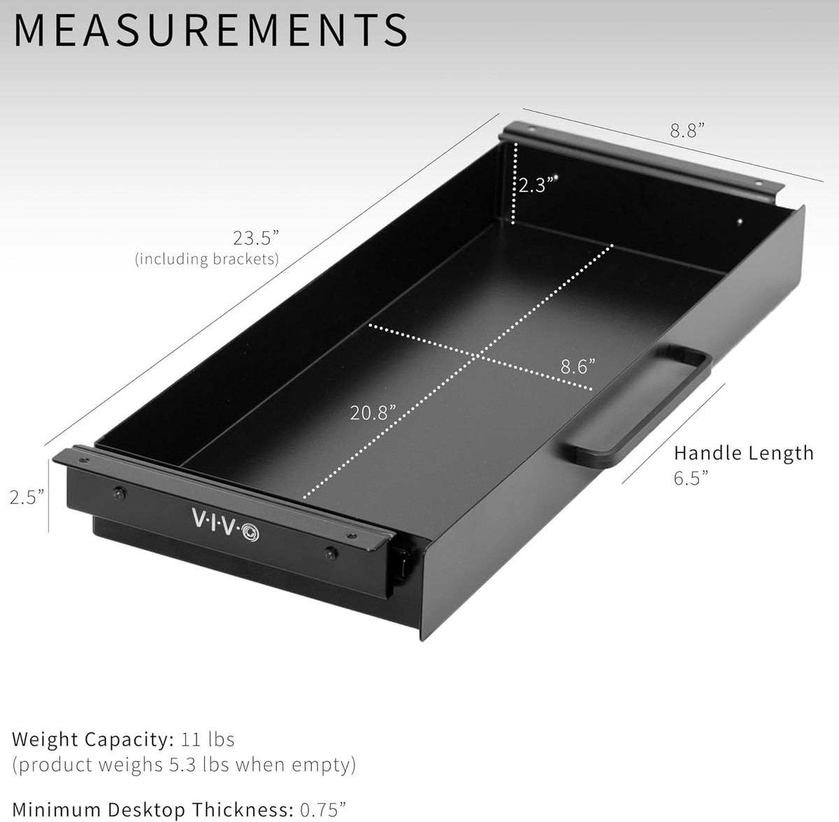 Black 22 x 9 inch Under Desk Storage Drawer, DESK-DR22H-B