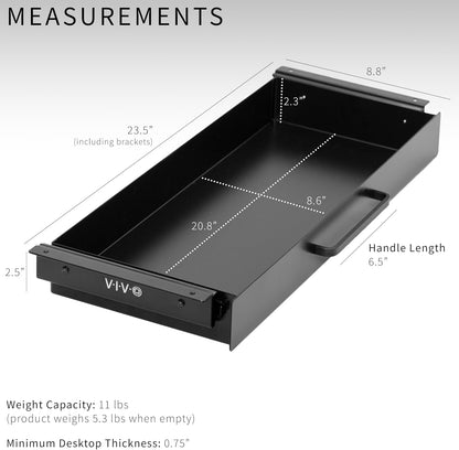 Black 22 x 9 inch Under Desk Storage Drawer, DESK-DR22H-B