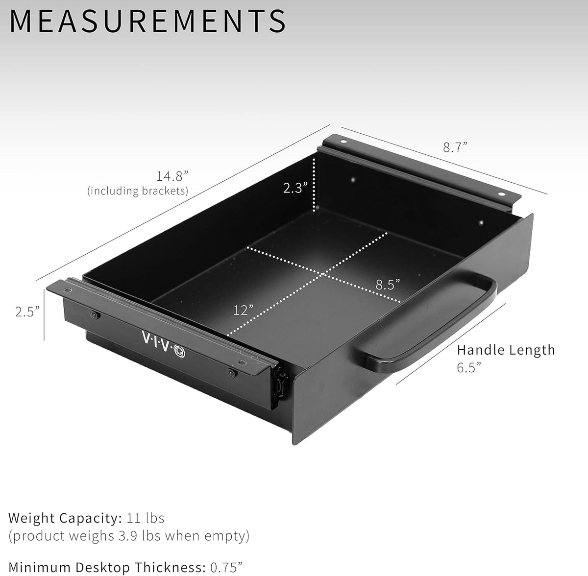 Black 22 x 9 inch Under Desk Storage Drawer, DESK-DR22H-B