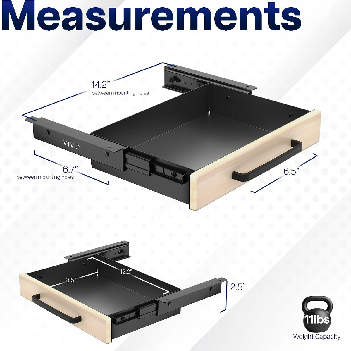 Black 22 x 9 inch Under Desk Storage Drawer, DESK-DR22H-B
