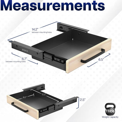 Black 22 x 9 inch Under Desk Storage Drawer, DESK-DR22H-B