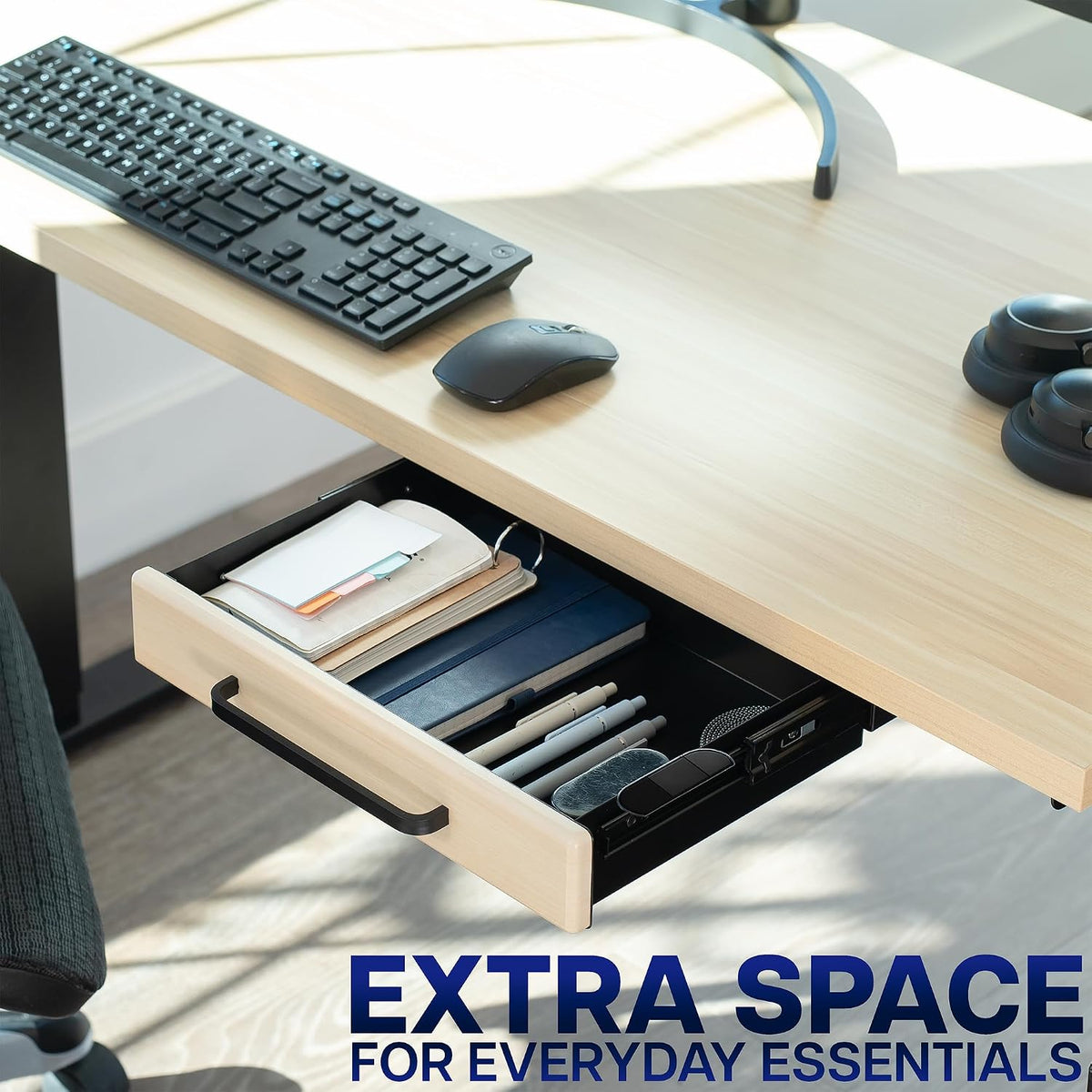 Black 22 x 9 inch Under Desk Storage Drawer, DESK-DR22H-B