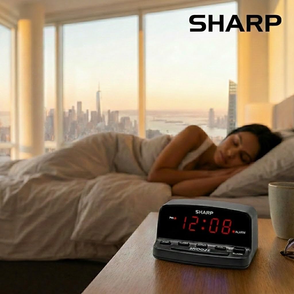 Digital Alarm Clock with Keyboard Controls, Large Snooze, Red LED