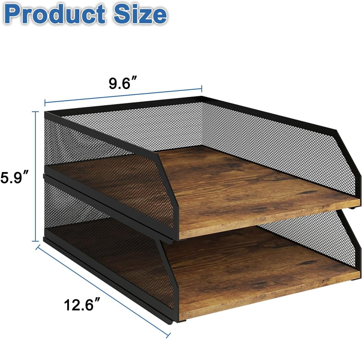 2-Tier Stackable Metal Mesh Paper Organizer with Sliding Tray,Retro